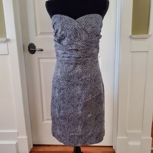 Navy and White strapless straight skirt sheath dress cotton ruched